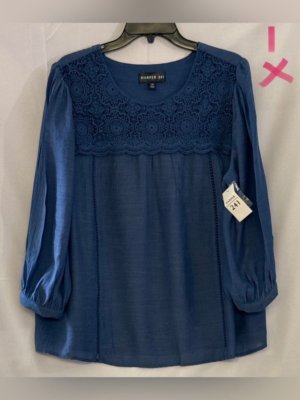 Harper Blue Crochet Yoke Peasant Blouse